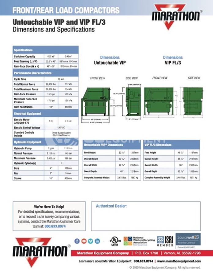 Used Marathon Two (2) 3 Yard VIP
