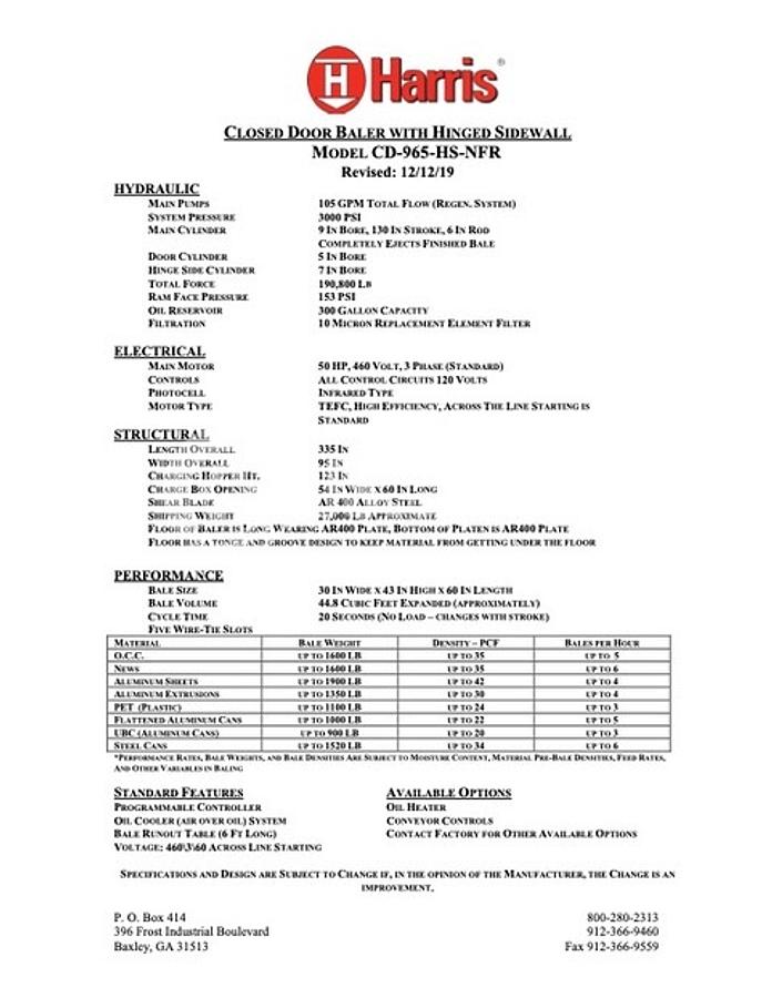 Used 2020 Harris CD-965-HS-NFR Horizontal