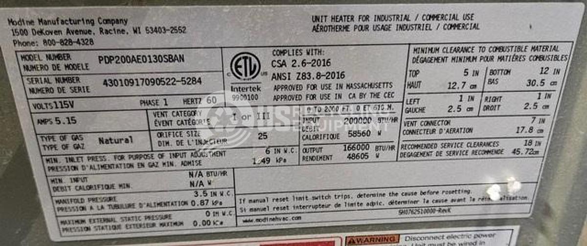Used Modine PDP200AE0130SBAN