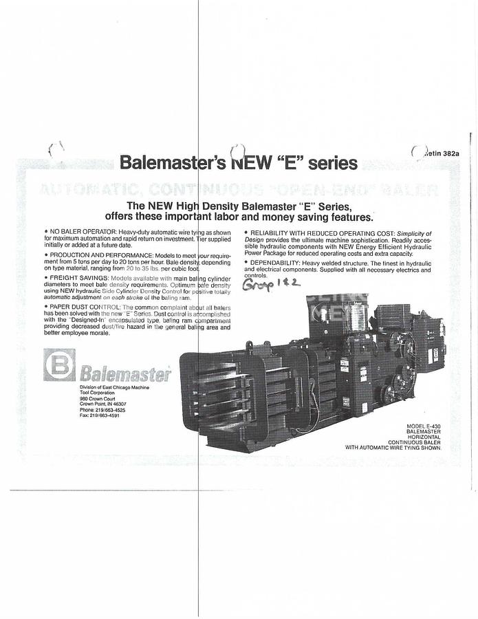 Used Balemaster  E-4025G Manual Tie Open End Horizontal
