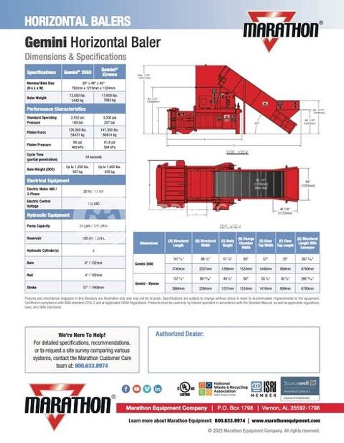 Used Marathon 3560 Gemini Horizontal with Conveyor