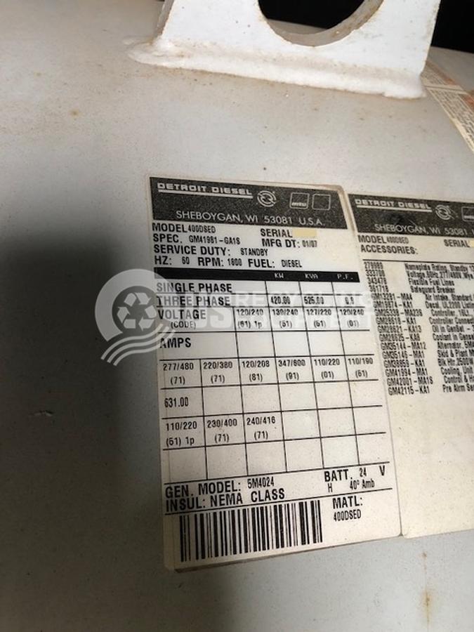 Used 2007 MTU 420K Diesel Gen Set