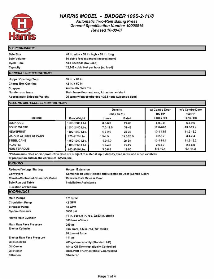 Used 2009 Harris Badger 100S-2-11/8 with Conveyor