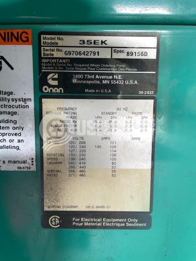 Used Cummins Onan 35EK Generator Set