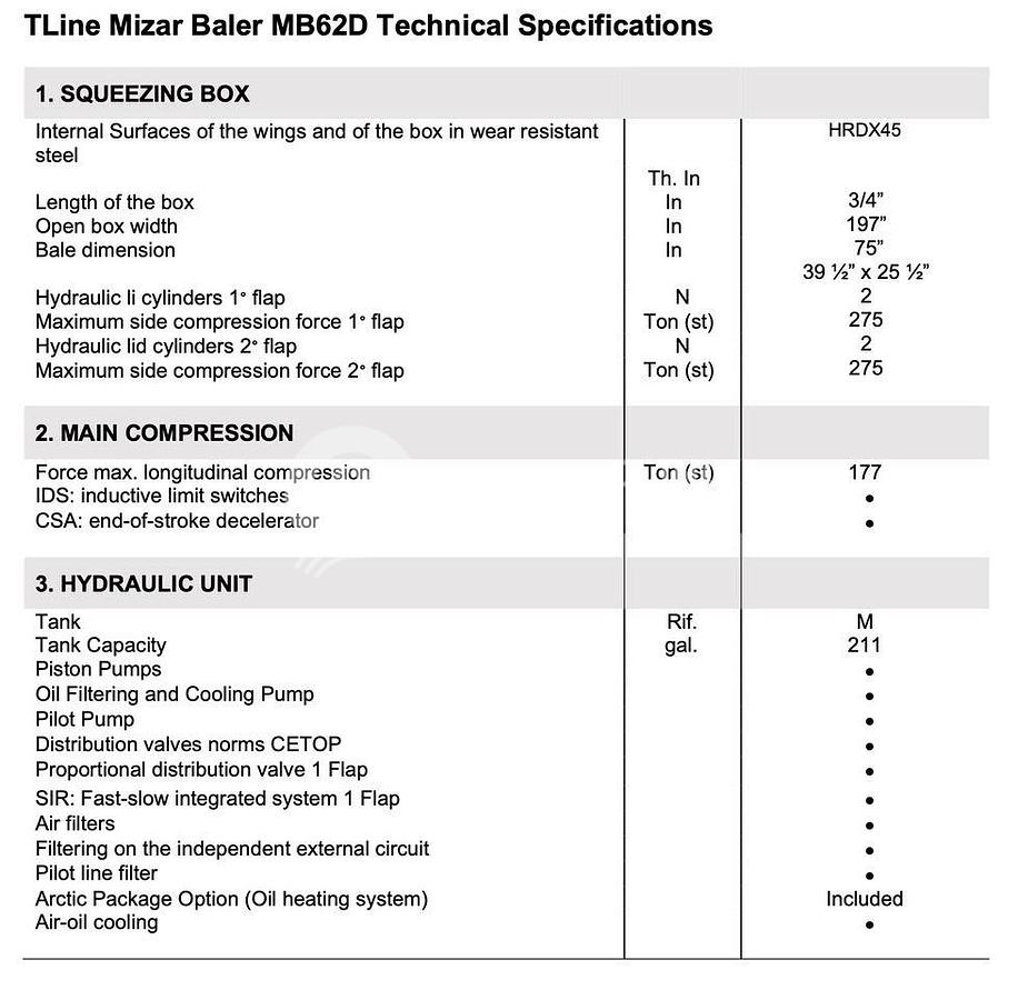 Used Mizar MB62D TLine Car Baler