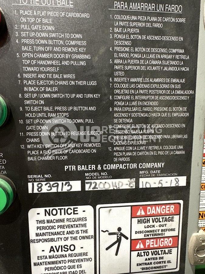 Refurbished 2018 PTR 7200HD-8 Vertical Baler
