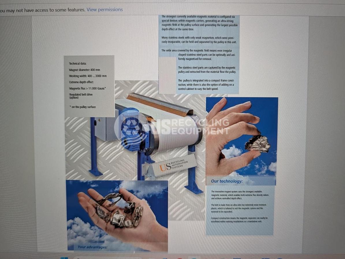 Used US Recycling Automation 0432NV-40/120-4-1460 Neodymium Magnet