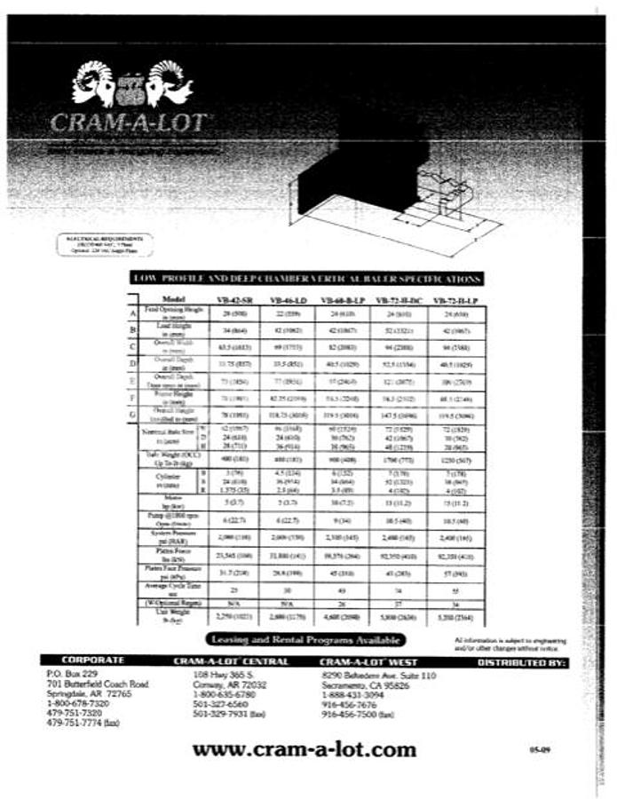 Used 2008 JV Manufacturing VB42-SR Low Profile Deep Penetration Vertical Baler