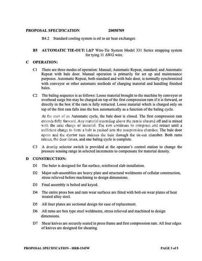 Refurbished 2003 Harris Waste Management HRB-1545W Horizontal