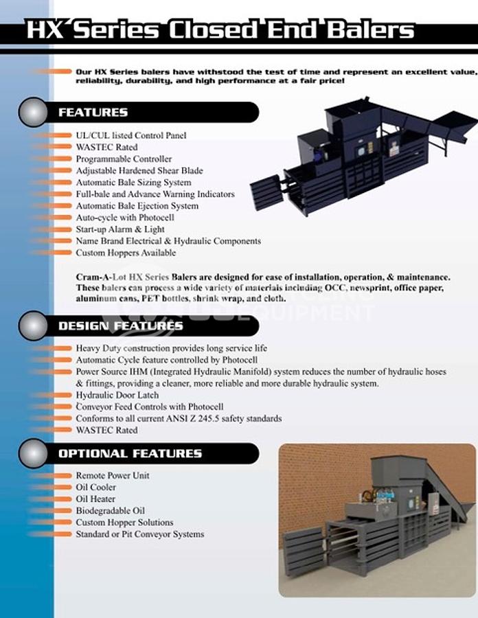 Used 2003 Cram-A-Lot HX-60 Baler with Flared Hand Feed Hopper