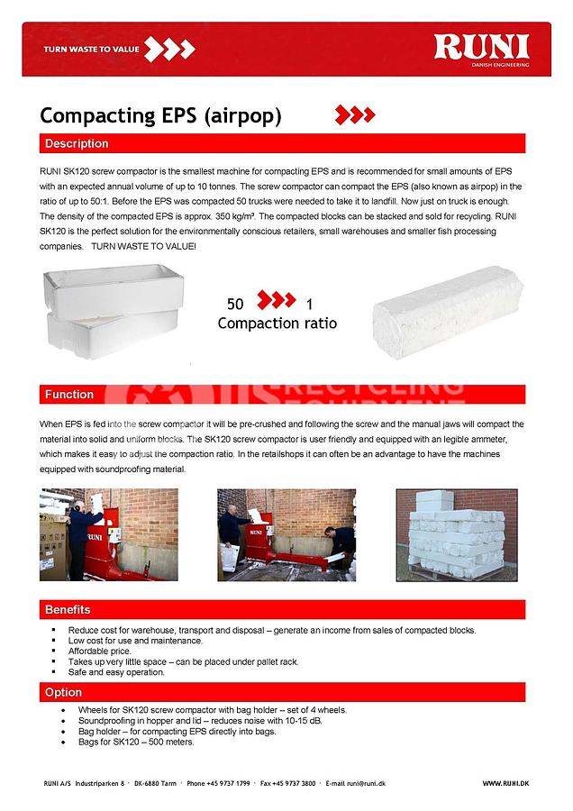 Used 2016 Runi SK-120 EPS Foam Densifier