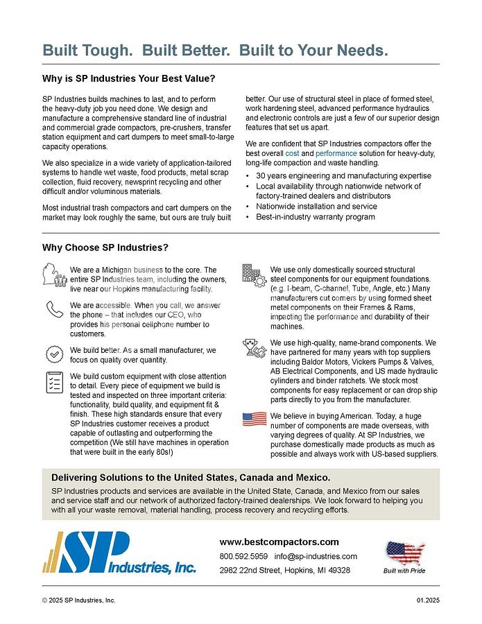 Used SP Industries CP-6101 6Yard Stationary