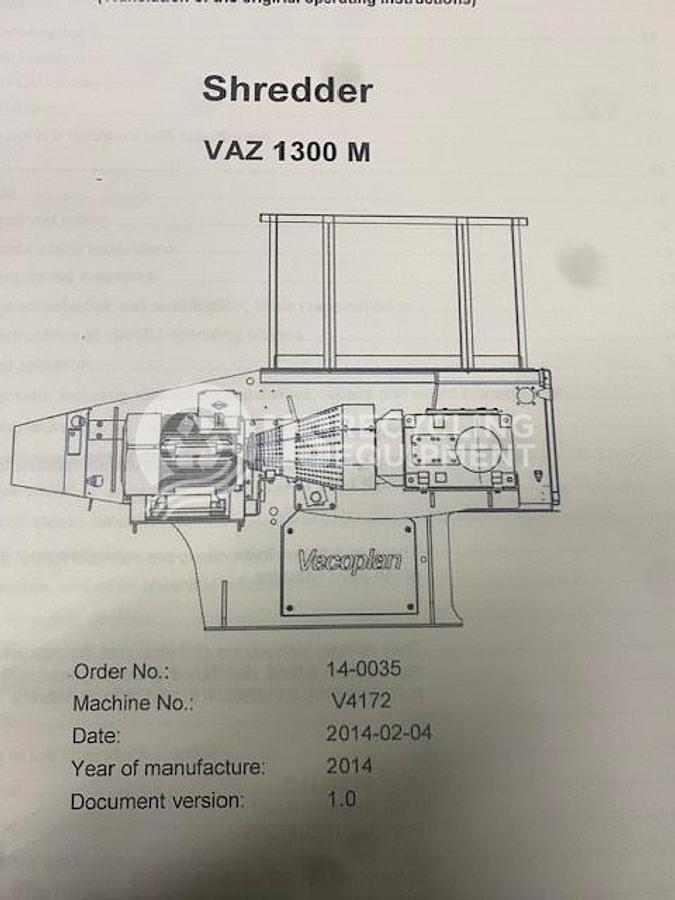 Used 2014 Vecoplan VAZ-1300M Single Shaft