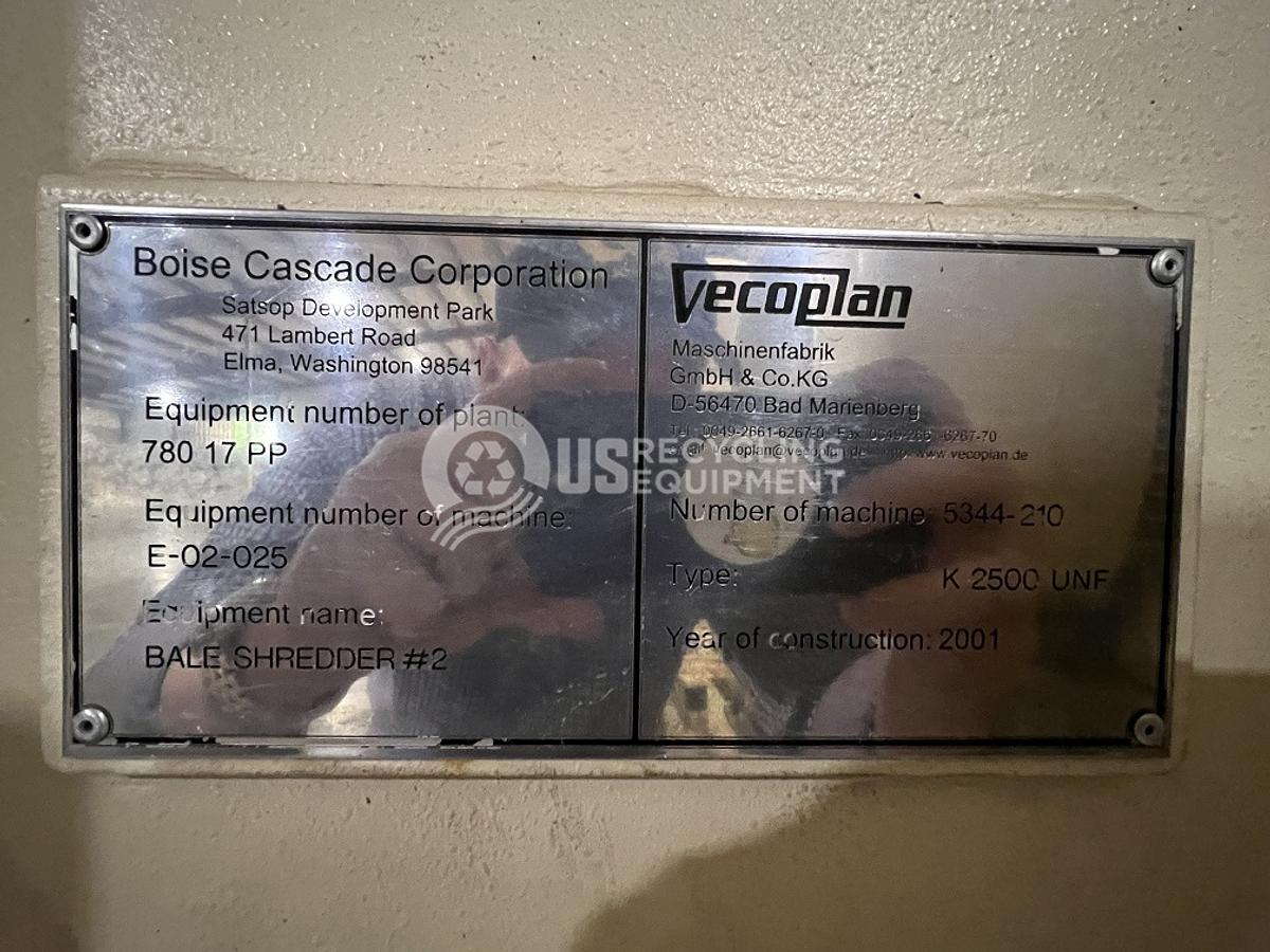 Used Vecoplan K2500 UNF Single Shaft Shredder