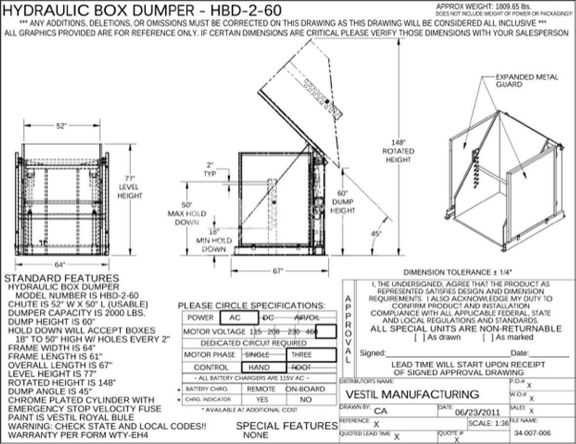 Used 2013 VESTIL TWO (2) HDB-2-60 Gaylord Dumper