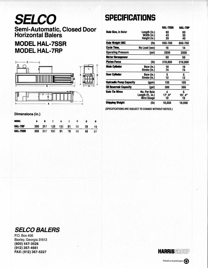 Used Harris-Selco HAL-7RP Baler