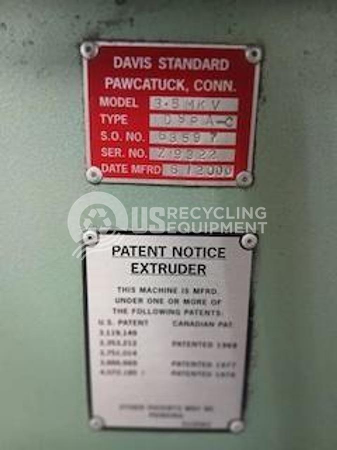 Used 2000 Davis Standard MV-35IN35 Single Screw Extruder