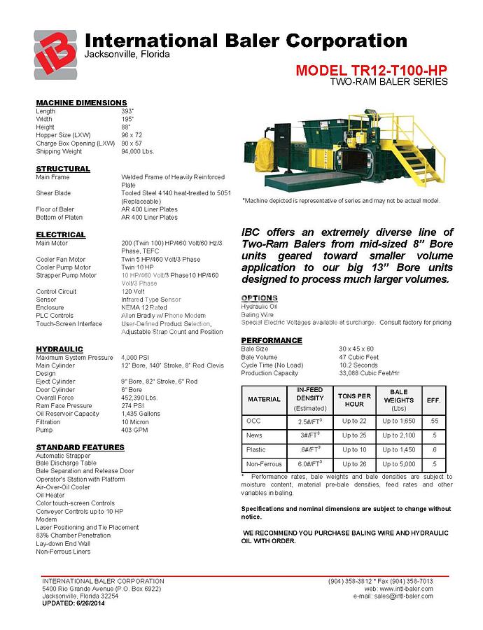 Refurbished 2014 IBC TR-12 T100