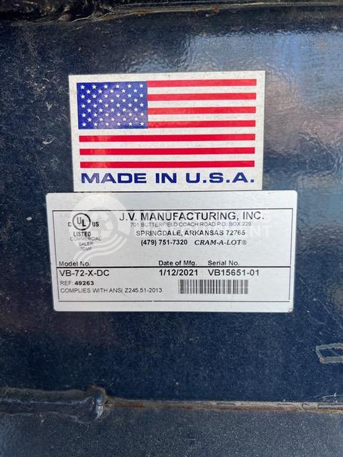Used 2021 JV Manufacturing/Cram-a-Lot VB-72-X-DC Deep Chamber Vertical Baler
