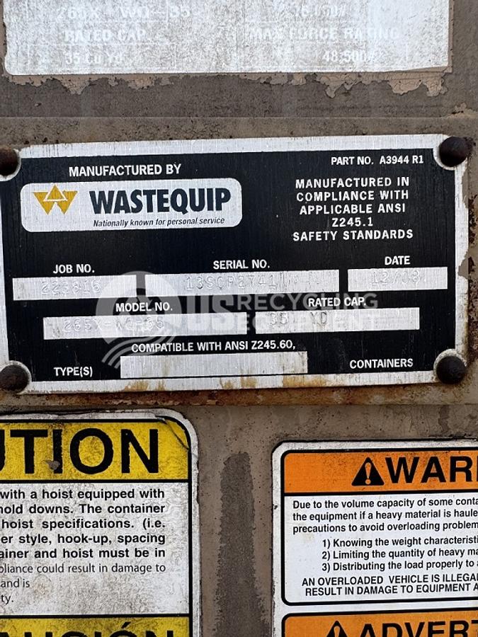 Used Wastequip / PTR One (1) PTR PT-350, One (1) Wastequip 265X-WQ35