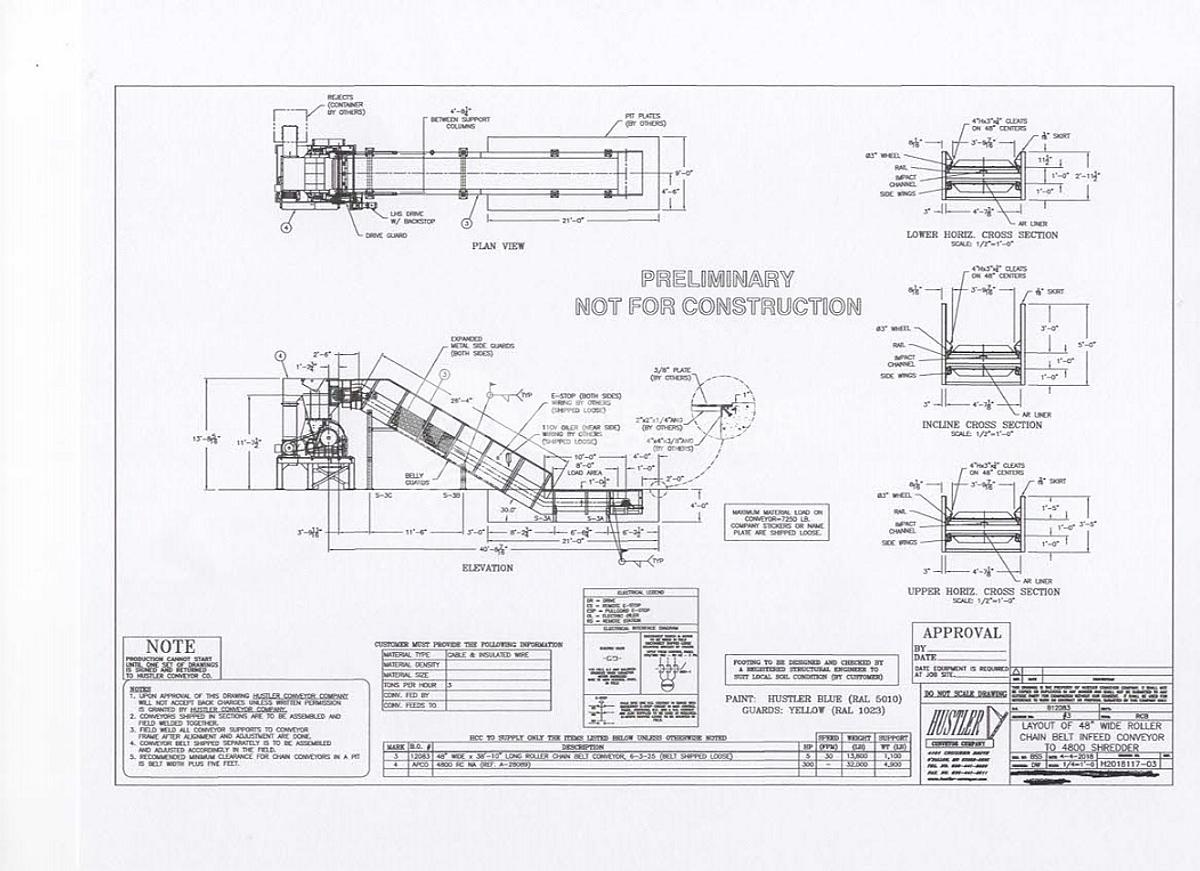 Used Hustler 26' x 48" Infeed Pit Conveyor