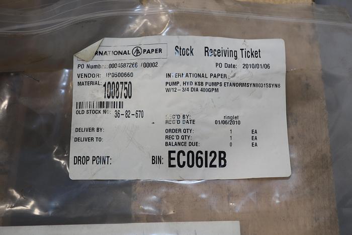 Used KSB ETANORM-SYN 80-315 SYN8 6-919-149074/2 3x4x13 Pump #44196