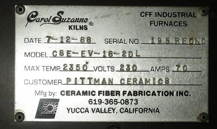 Used Furnace, Box, 3' X 3' X 2', 18 CF, 2350 Deg F, Envelope #C740513