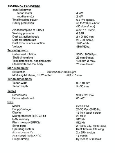 Used Ballestrini Pico MD2 CNC Tenoner and Mortiser Machine
