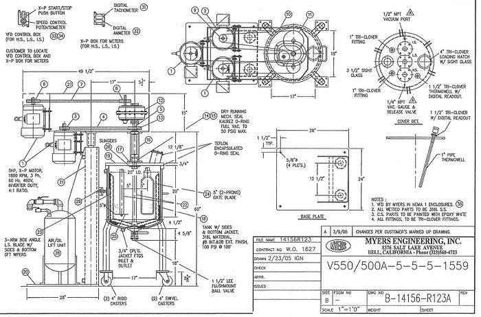 Used 30 GALLON MYERS TRIPLE SHAFT MIXER – 550A-5-5-1559 (#9674)