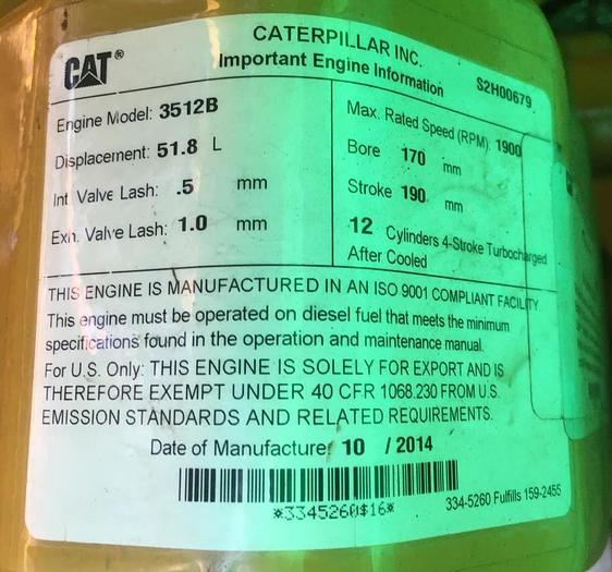 Caterpillar 3512B Marine Generator New / Unused.