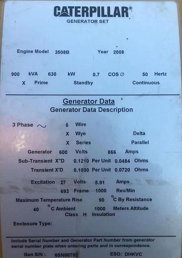 Caterpillar 3508B 600V unused generators x 2 units