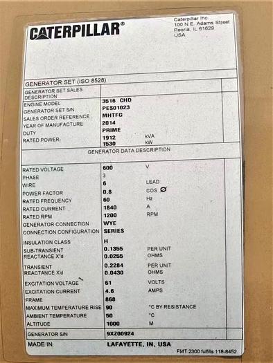 Used 2014 Caterpillar 3516 CHD