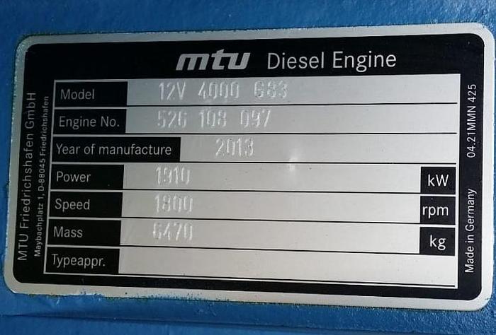 Used 2013 MTU 12V4000G83