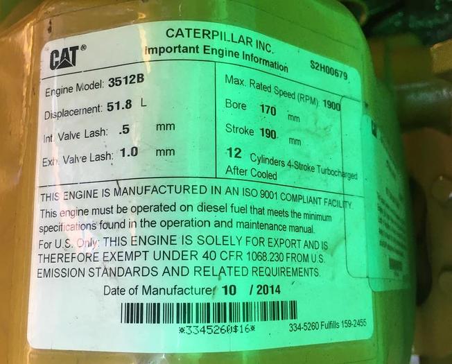 Caterpillar 3512B Marine Generator New / Unused.