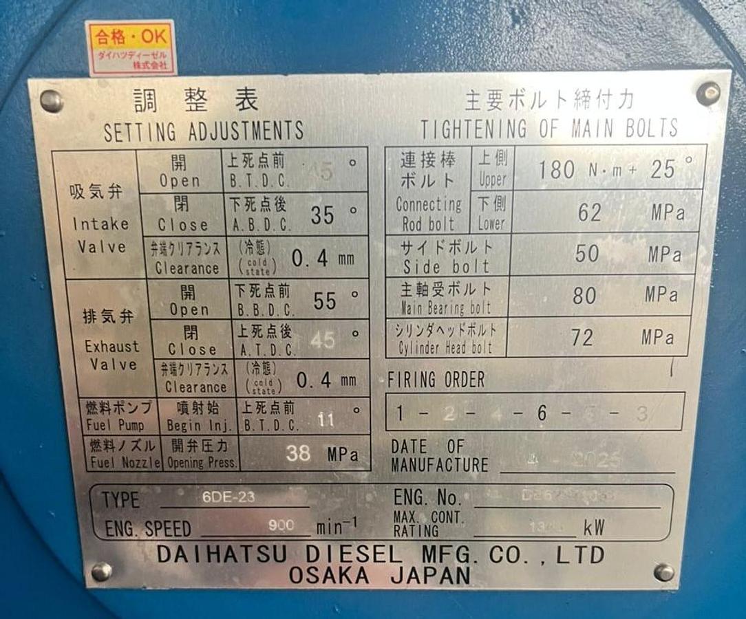 2025 Daihatsu 6DE23e marine diesel generator