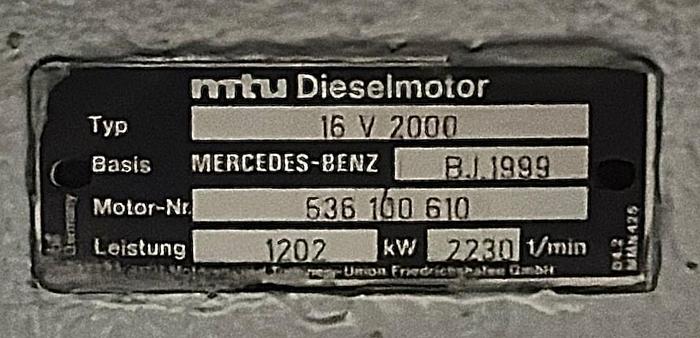 Used MTU 16V2000 marine engine with Nico gearbox