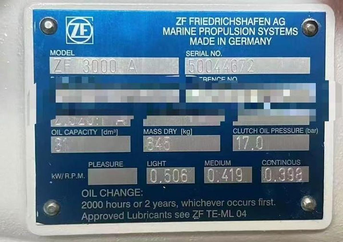 New MTU 10V 2000 M94 marine engines with ZF gearbox.