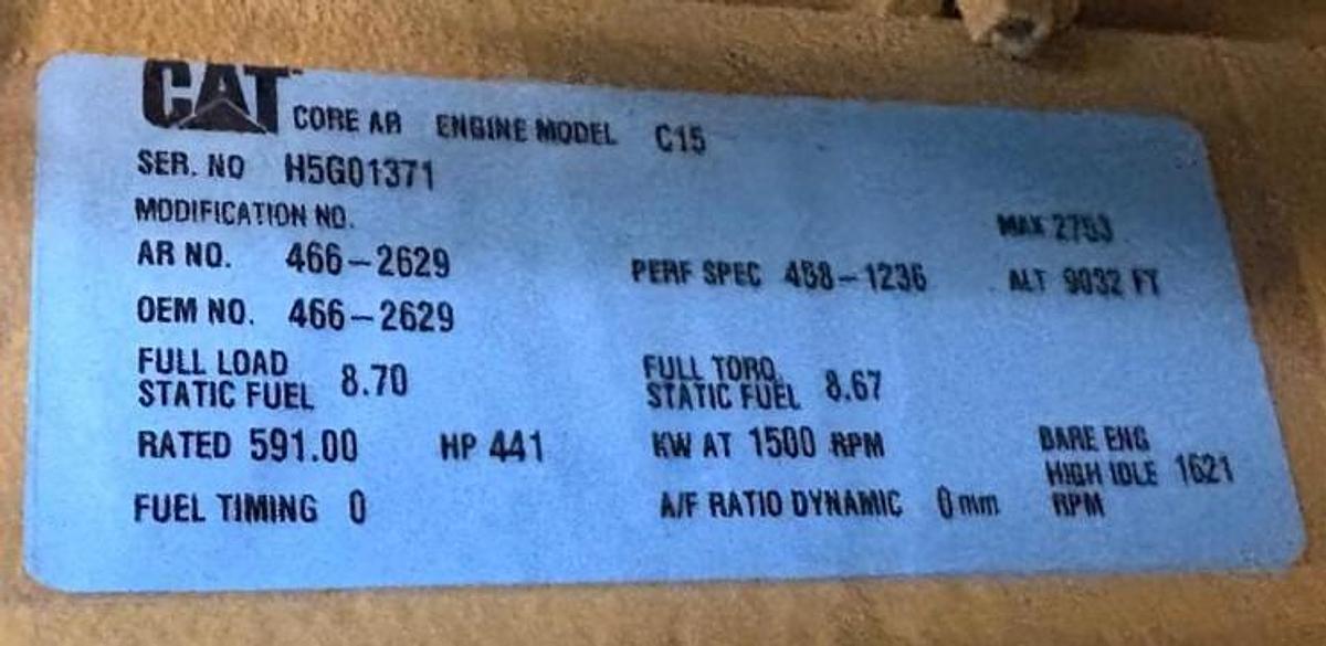 Caterpillar  C15 generator complete with motor, alternator and trailer.