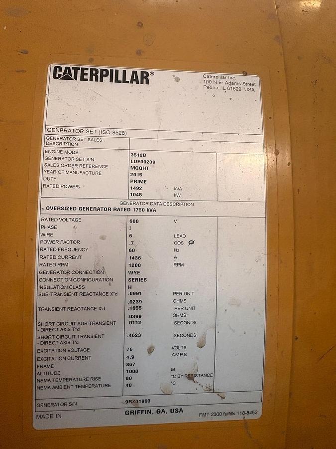 Caterpillar 3512B New Built 2015 generator with Radiator