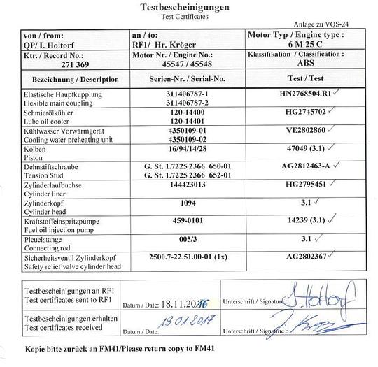 Mak 6M25C marine propulsion engine unused x 2 sets built year 2015 with ABS certificates.