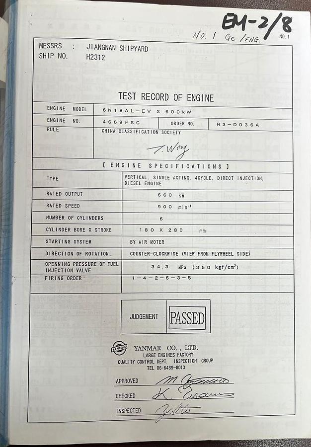 Used Yanmar 6N18AL-EV Marine Diesel Generator sets.