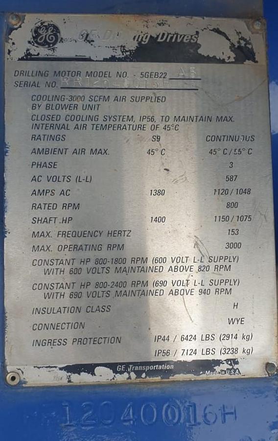 GE AC drilling motors 5GEB22A5 Unused