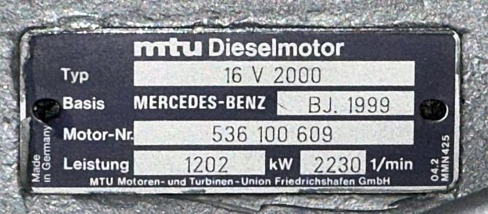 Used MTU 16V2000 marine engine with Nico gearbox