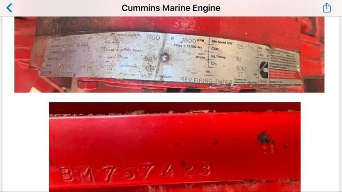 Used Cummins KTA50-M2 marine engines very low hours.