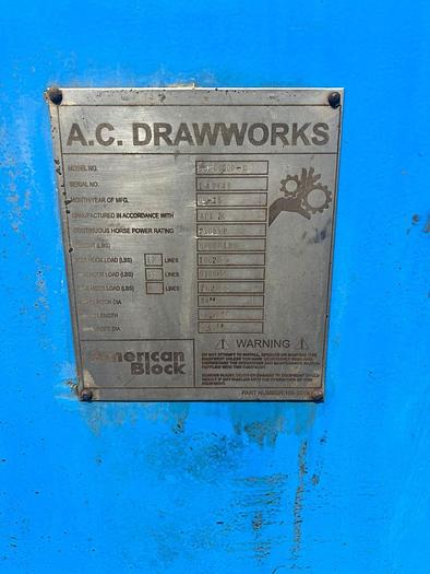 A.C. Drawworks American Block 3580 with Power pack and Control Cabinet.