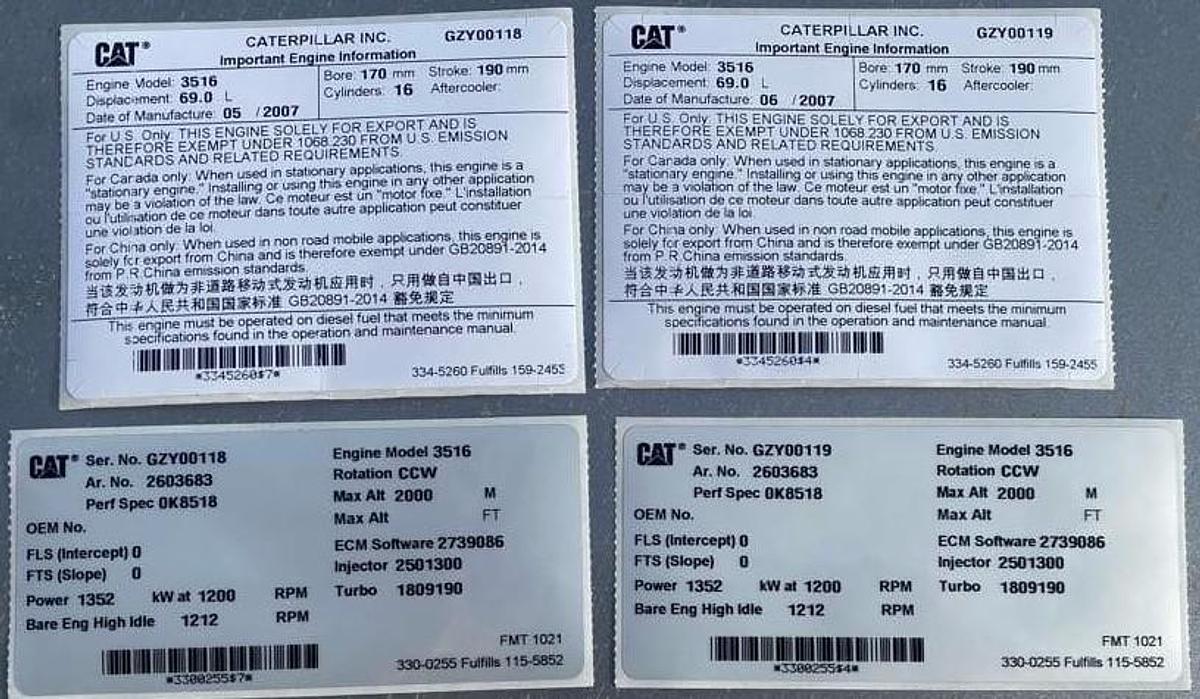 Used 2007 Caterpillar 3516