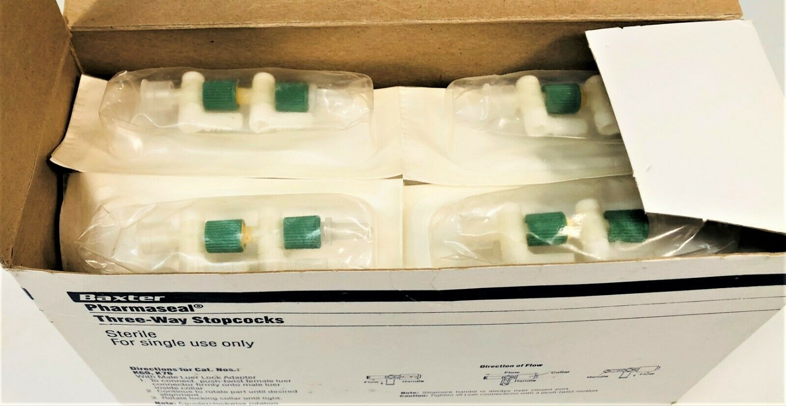 New open box Baxter Pharmaseal K76 3-Way Intravenous Stopcocks (Box of 50)