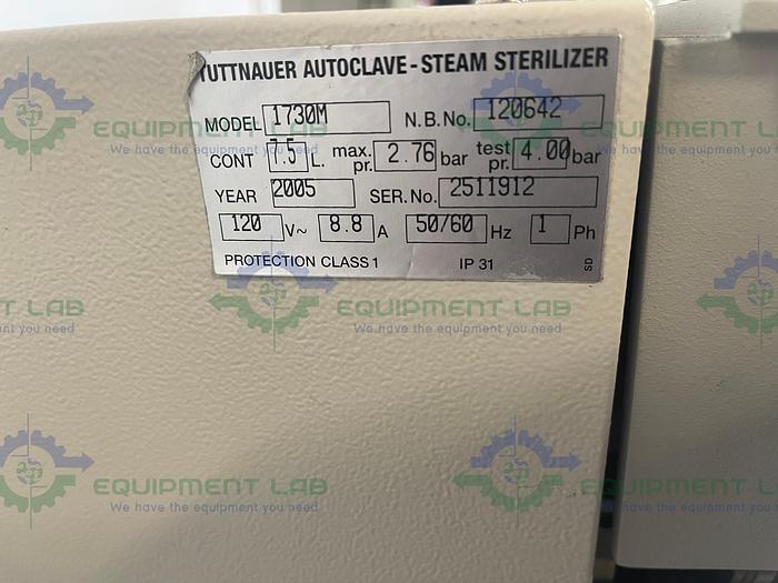 Used Tuttnauer  Autoclave 1730M Steam Sterilizer 120V