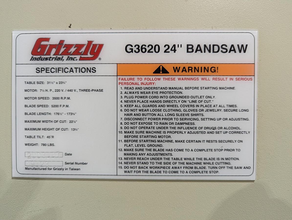 Used 2003 Grizzly G3620