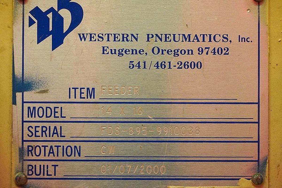Used 2000 Western Pneumatics 14 x 18 Rotary Air Lock